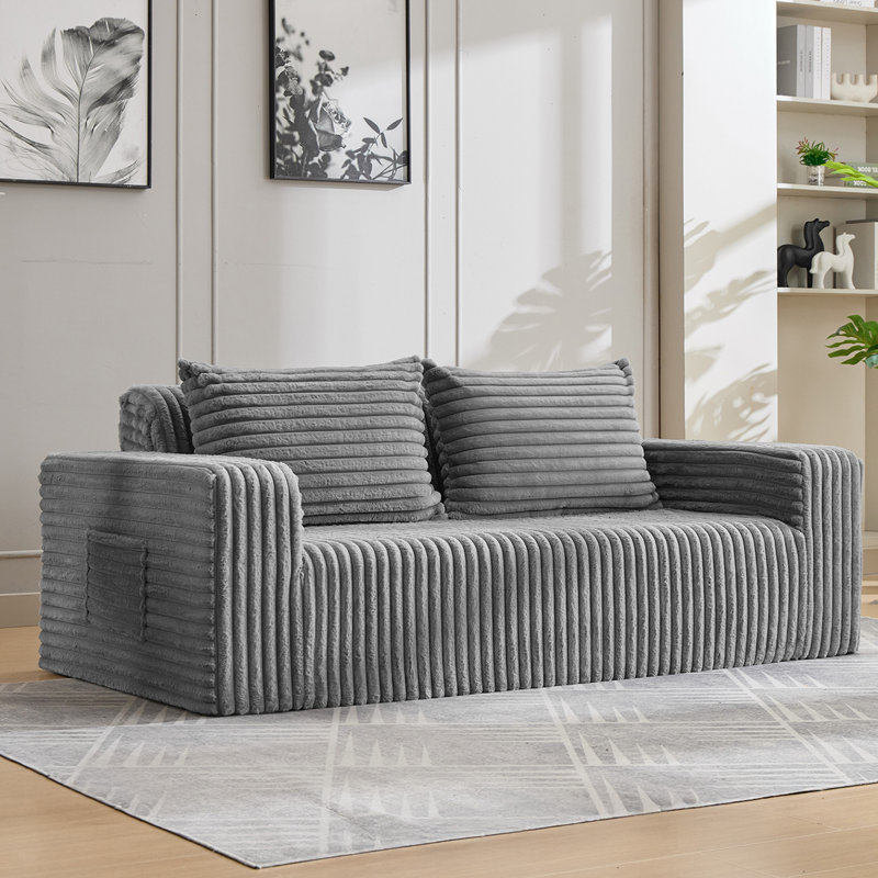 Boneless 76in Sofa Bed Loveseat Boneless Couch With 2 Pillows Modern Cloud Couch Deep Seat Futon Bed 2 Side Pockets Sleeper Sofa For Living Room, Bedroom, Small Space, Removable Sofa Cover