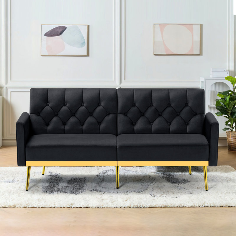 Zineta 67'' Velvet Sleeper Sofa, Black