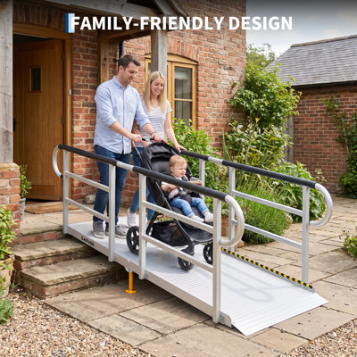 Heavy-Duty Wheelchair Ramp with Handrails - 1200 lb Capacity Mobility Access Ramp - 6 ft (72 in) x 38.7 in W x 34 in H - Bracket + Black Protective Cover