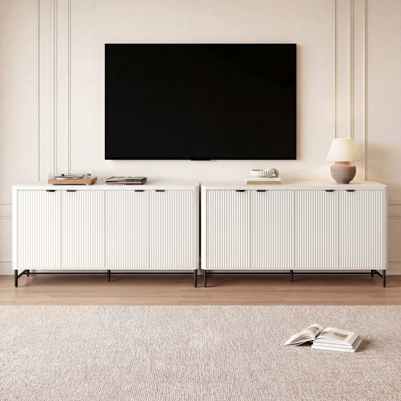Fluted Sideboard Buffet Cabinet with Adjustable Shelves, White