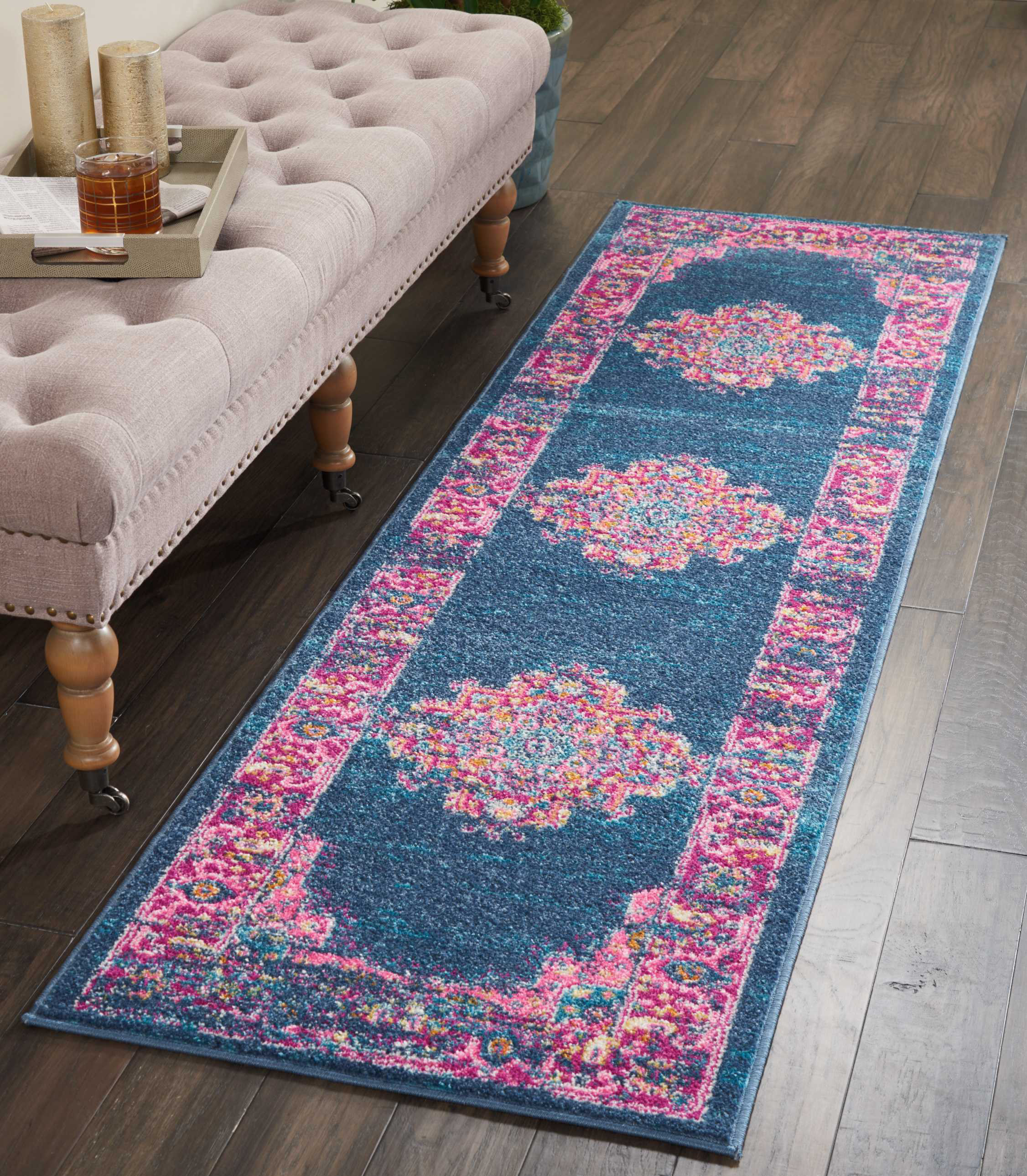 Mercury Row® Abbate Oriental Navy Blue/Pink Area Rug & Reviews Wayfair
