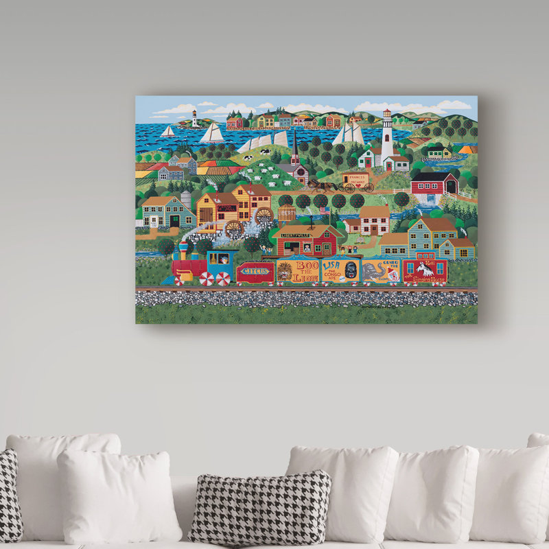 « cirque train », reproduction de peinture à l’acrylique sur toile tendue, H 12 po x l 19 po x P 2 po