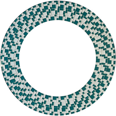 Zorigs Mosaic Mirror, Wall Art Décor – Handcrafted Decorative Wall Mirror, Teal and White Mosaic Mirror, 24” Frame, 15" Round Mirror for Hallway, Bedroom, Bathroom, Living Room
