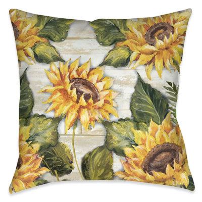 Sunflowers On Shiplap Polyester Throw Pillow