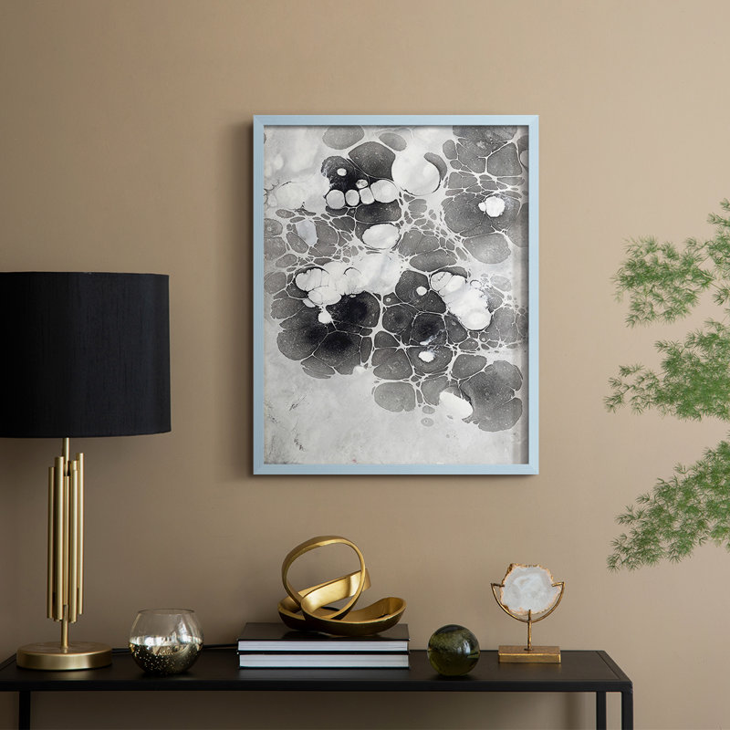 Marbling XIII Framed Print - Solid Wood, 30" H x 24" W, Blue