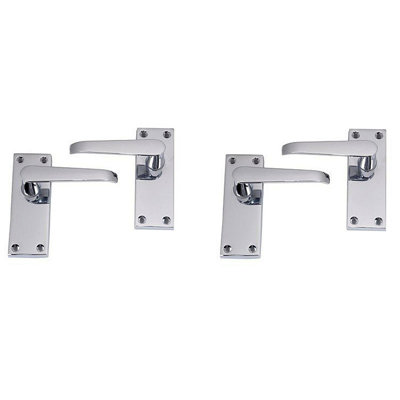  2 Pair Victorian Straight Lever Latch Handles in Polished Chrome Finish - 120mm x 40mm