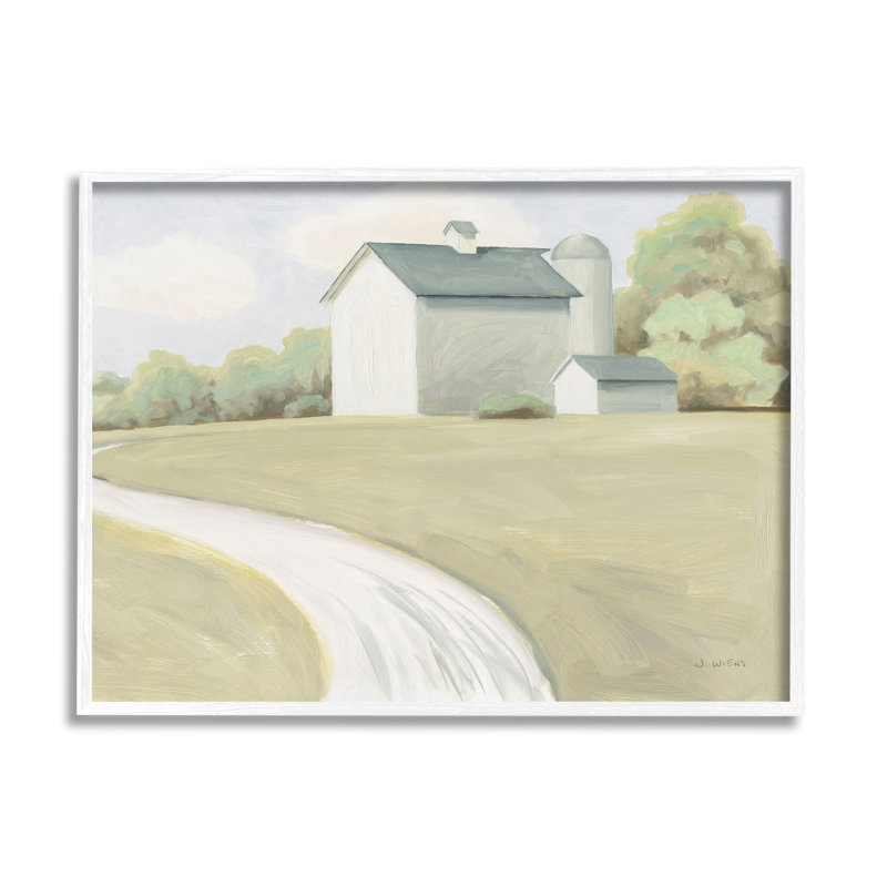 «Country Path To Barn Barn» par James Wiens, peinture, H 16 po x l 20 po x P 1,5 po, Giclée encadrée blanc bord de mer