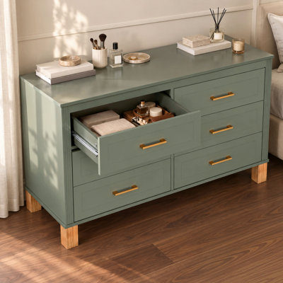 Six-drawer chest, drawer cabinet, double-row chest of drawers, storage cabinet, equipped with 6 large-capacity drawers, capable of storing clothes, ac