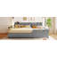 Grand lit plateforme tapissier grand lit, lit mère et enfant avec système de rangement hydraulique, tiroir, tablette de rangement pour tête de lit et deux paires de prises et ports USB, cuir synthétique