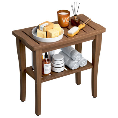 Tabouret de douche en bambou avec tablette de rangement, siège de douche imperméable en noyer, tabouret de douche pour l'intérieur, siège de salle de bain