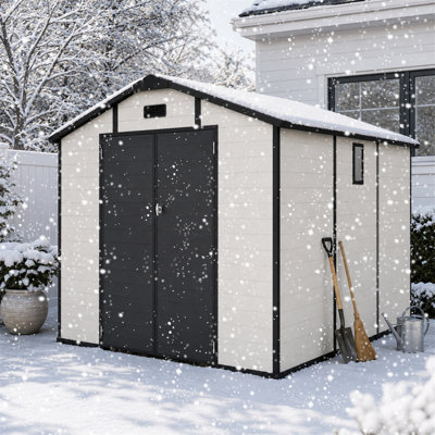 8x10 FT Plastic Outdoor Storage Shed - Lockable Resin Tool Shed with Window & Floor