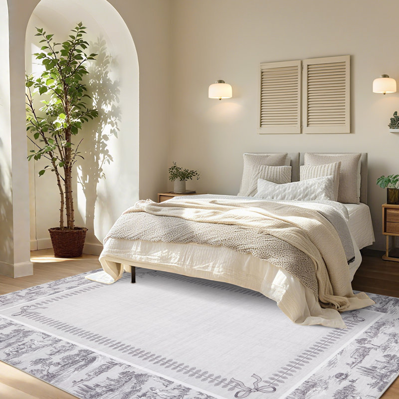 Tapis bohème vintage lavable à motif floral pour salon, lavable à la machine, style ferme, Gris, Rectangle 5 pi x 7 pi