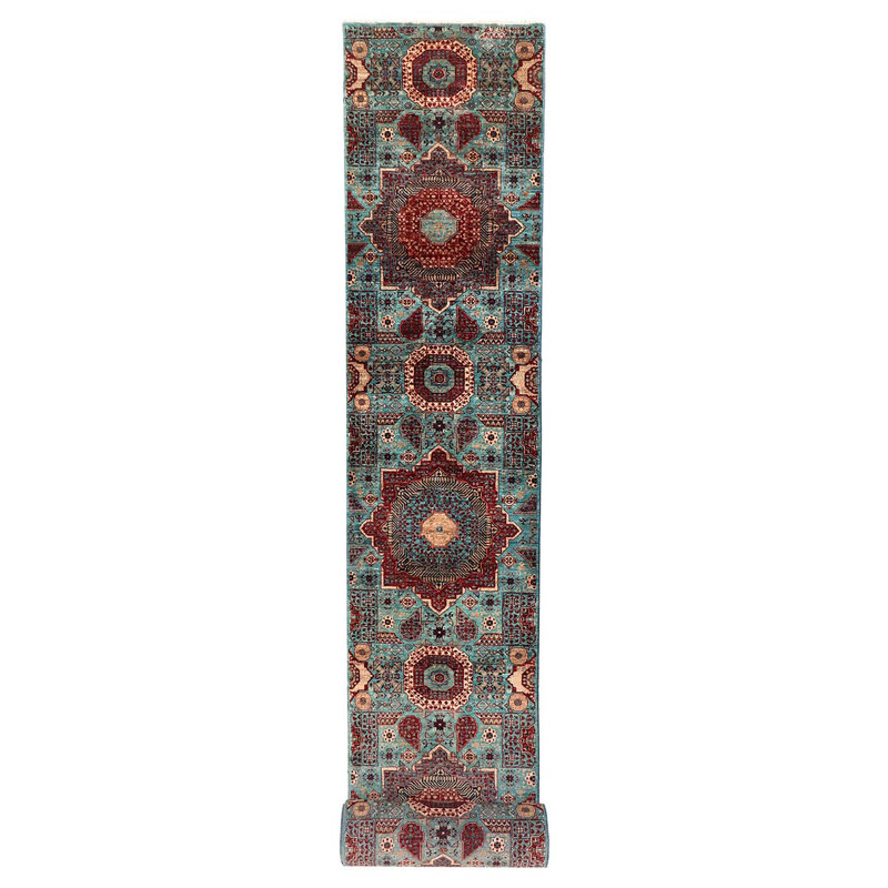 Tapis unique rouge / bleu / beige noué à la main de haute qualité