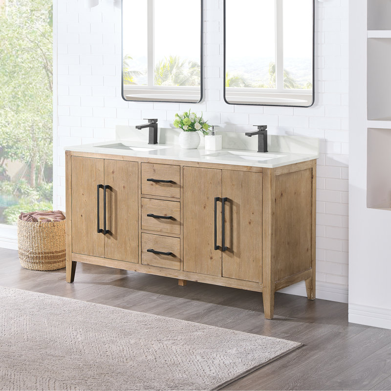 Griselde 60" Free Standing Double Bathroom Vanity with Quartz Top, Weathered Fir