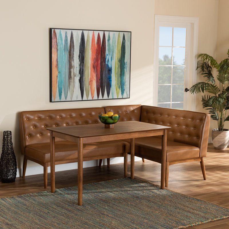 Cheriane 3-Pc Breakfast Nook Dining Set in Tan/Walnut Brown Finish, 27.25'' H X 27.5'' W X 47.25'' D, Brown