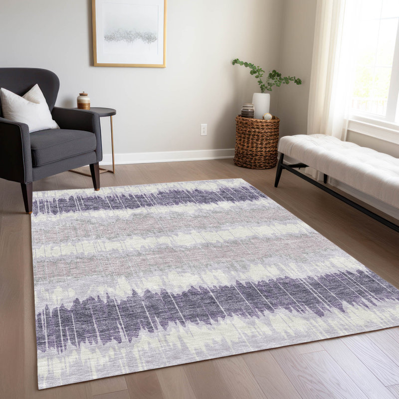 Tapis lavande intérieur / extérieur en polyester tissé à la machine Lamanna, Rectangle 8 pi x 10 pi