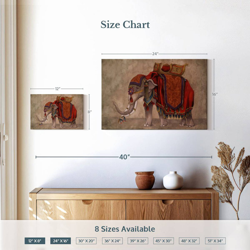 Éléphants de cérémonie I, H 16 po x l 24 po