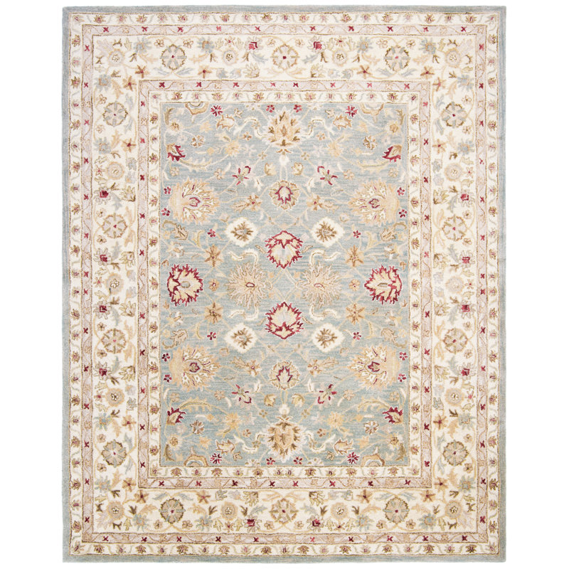 Antiquity Wool Oriental Area Rug in Gray Blue / Beige, Rectangle 6' x 9'
