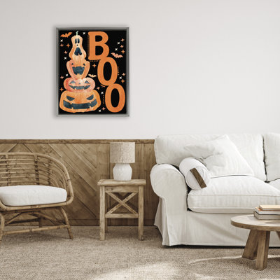 Boo avec cadre flottant fantaisiste Jack-o-Lanterns, design par Kim Allen