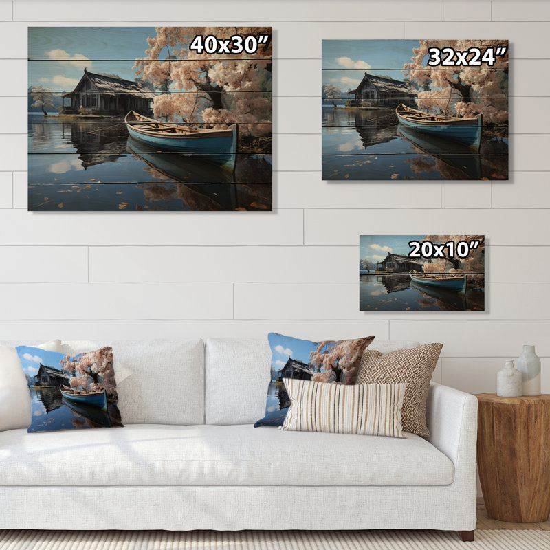 Lakehouse Lakeside Tranquility sur impression sur bois, H 10 po x l 20 po x P 0,78 po