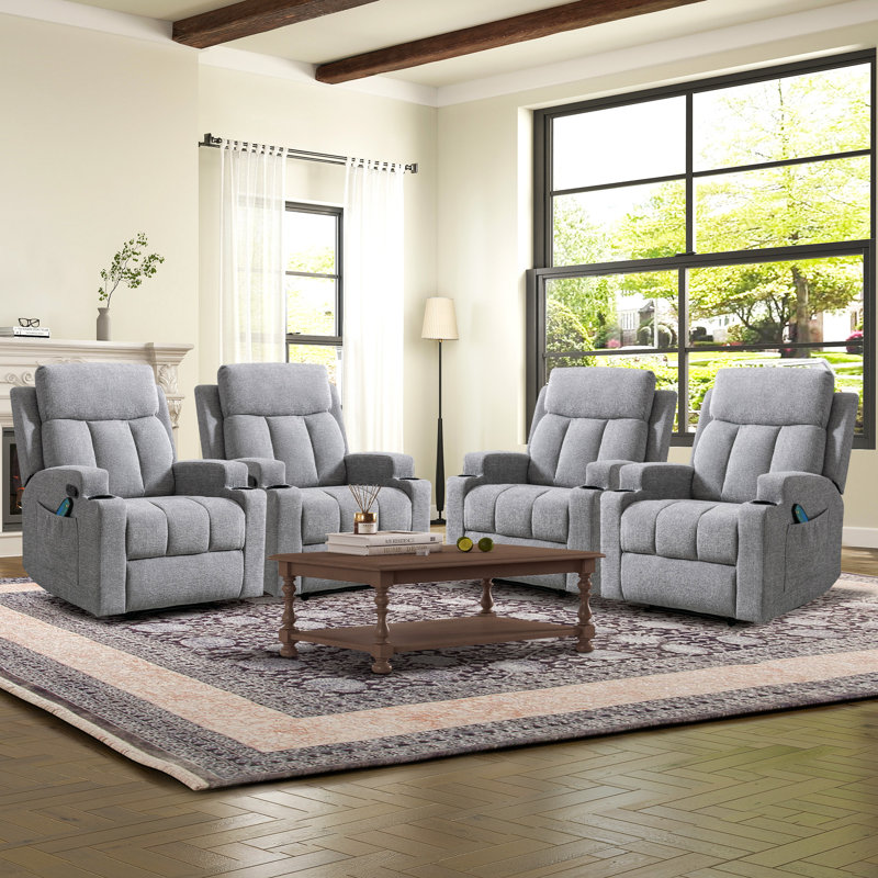 Fauteuil inclinable chauffant à massage manuel en microsuède de 33,07 po de large avec deux porte-gobelets Tronchetti (ensemble de 4)