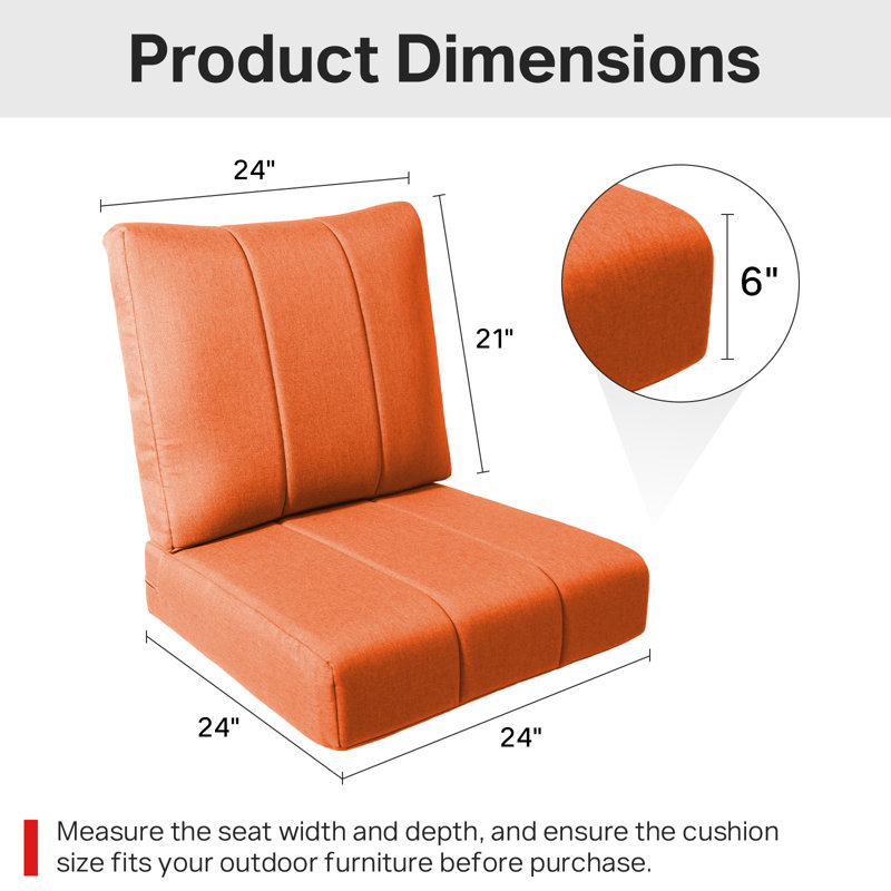 Forbell Outdoor Patio 6" Thick Seat & Back Furniture Cushion Set With Removable Cover, Orange, 3