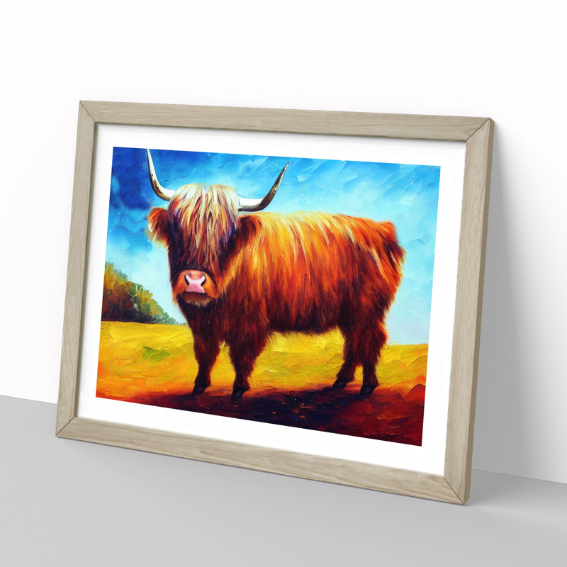 Highland Cow Vol.5 Abstract - Single Picture Frame Painting, 46cm H x 64cm W x 2cm D, Oak