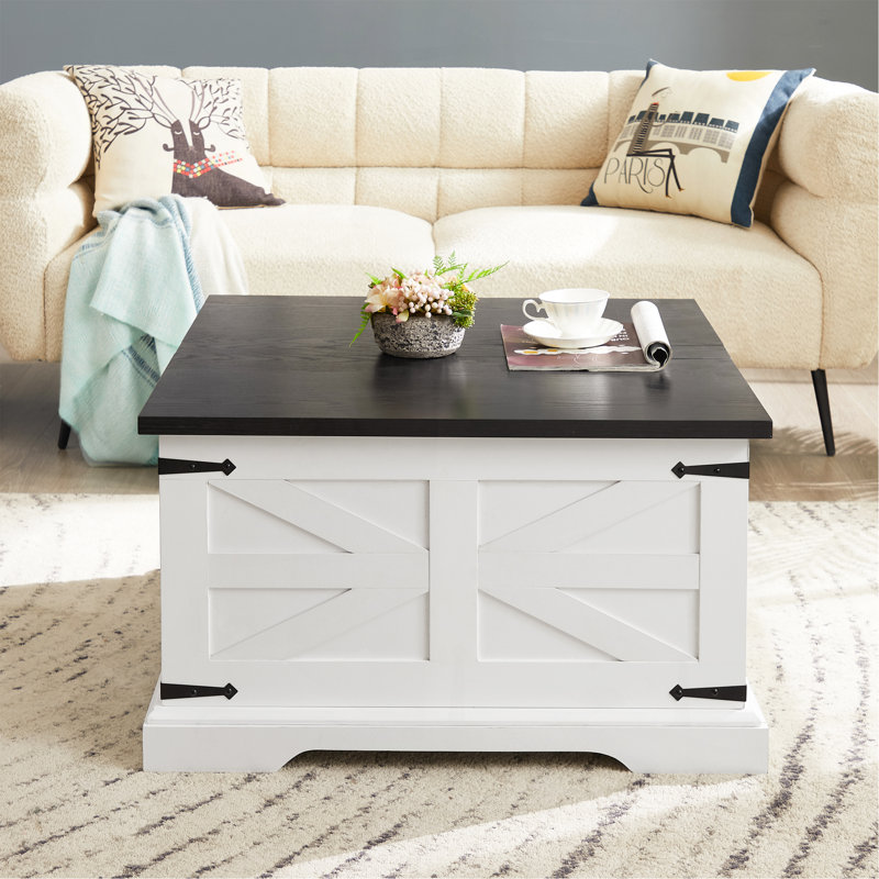 Table basse et table de bout Farmhouse, Plateau noir / base blanche