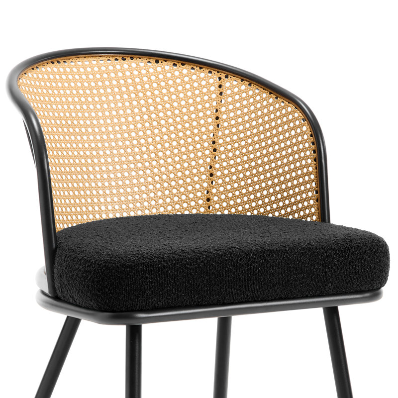 Chaises de salle à manger rembourrées de 19,3 po de hauteur avec structure en métal noir et dossier Cane, 4