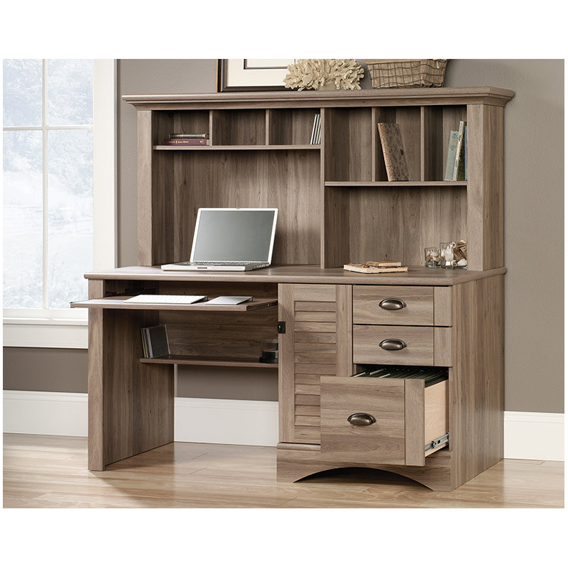 Computer Desk with Hutch, Brown, 57.36" H x 62.21" W x 23.5" D