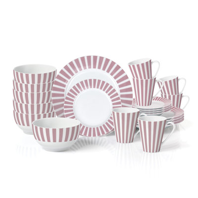 Waterside 24pc Split Stripe Porcelain Dinner Set
