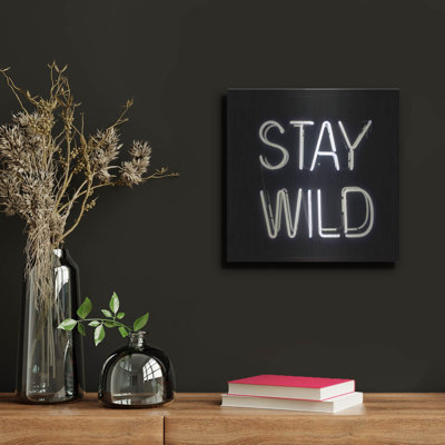 Ebern Designs 'Stay Wild In Neon White' by Luxe Portfolio, Metal Wall Art, 12"x12"