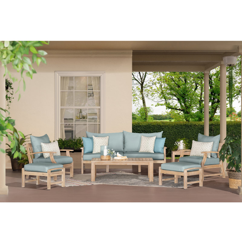 Paulet 7 Piece Sofa Seating Group With Sunbrella Cushion Covers, Canvas Spa Sunbrella® Canvas