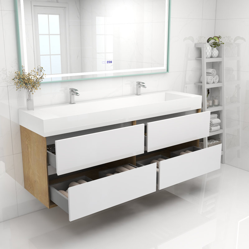 Meuble-lavabo double 72 po, Blanc lustré