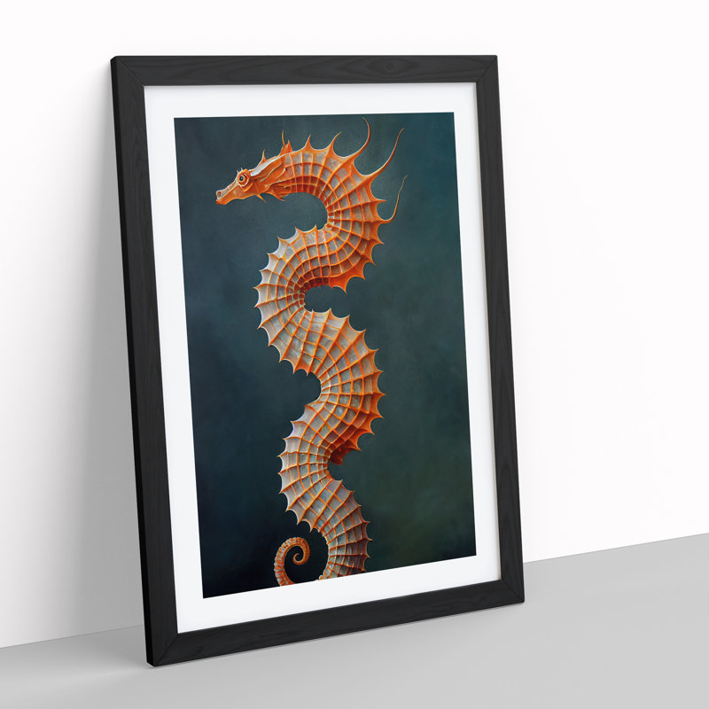 Seahorse Dragon - Single Picture Frame Painting, Black, 46cm H x 34cm W x 2cm D