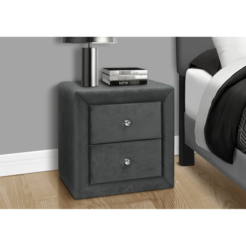 Grey Velvet Upholstered Nightstand With Fashionable Storage Bedroom Appeal And Function