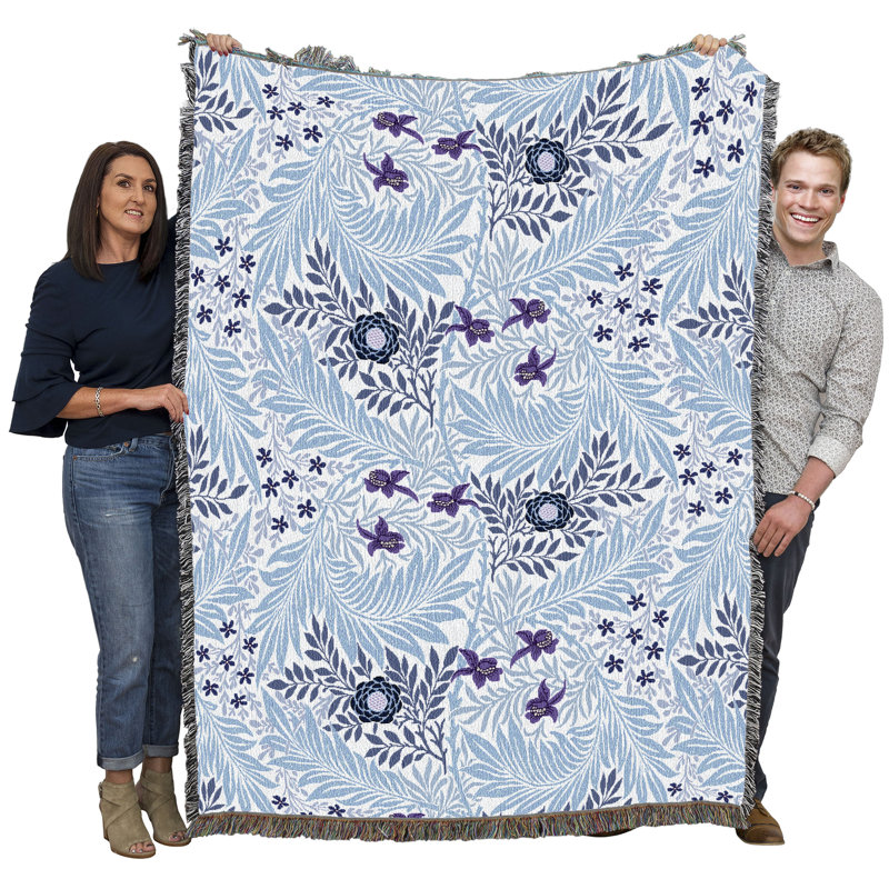 Couverture Pure Country Weavers William Morris Larkspur Waves - Artisanat - Tapisserie tissée en coton - Fabriqué aux États-Unis (72 x 54)