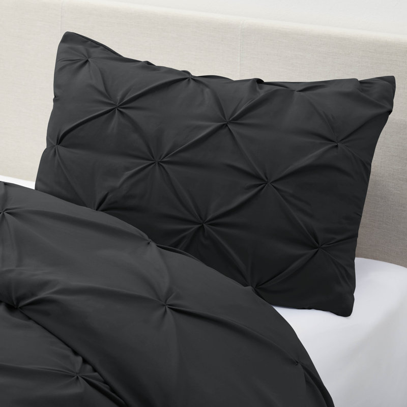 Ensemble de housse de couette plissÃ©e en tissu doublement brossÃ©, Noir, Housse de couette pour lit simple + 1 taie d'oreil