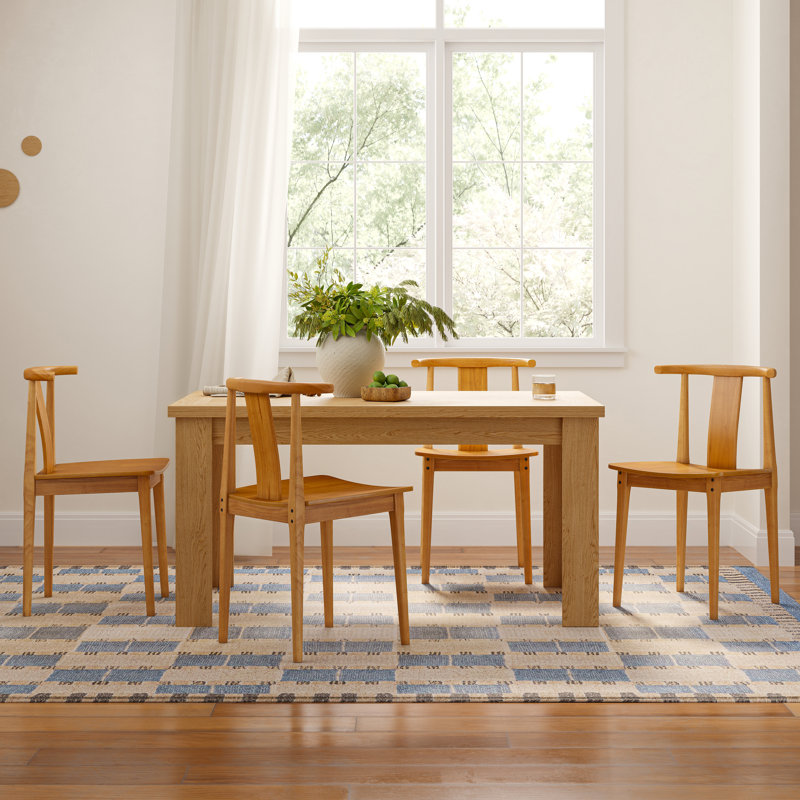 Farmhouse Wood Dining Chairs With Curved Back, 4, Brown