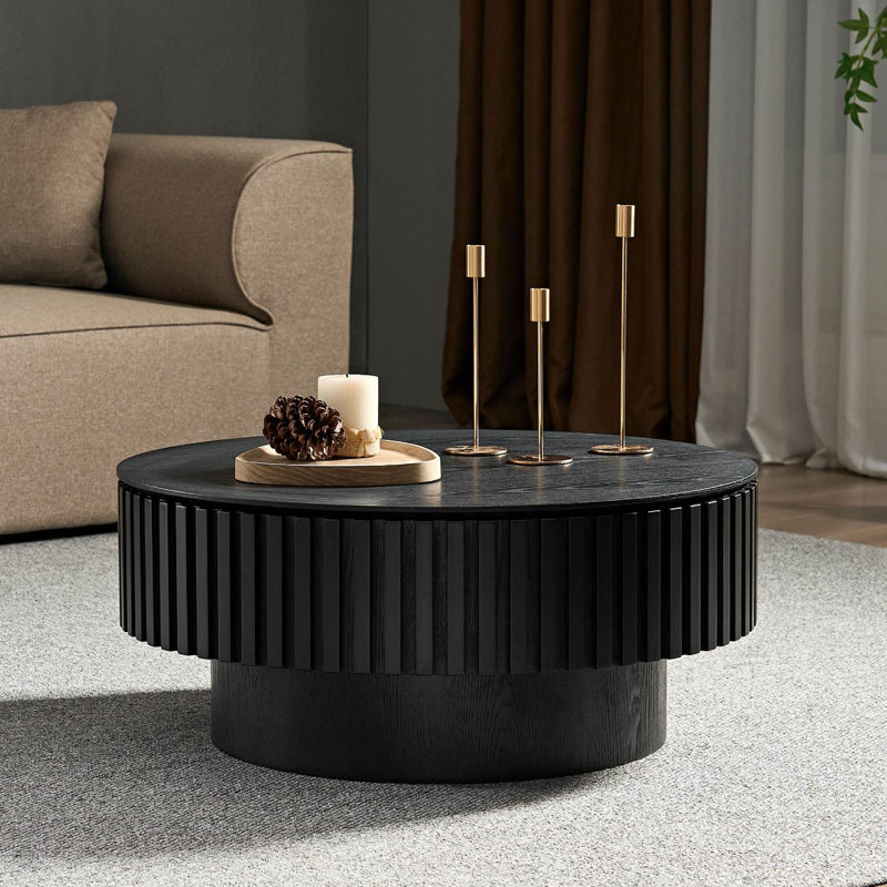 Table basse ronde en MDF avec rangement, Noir