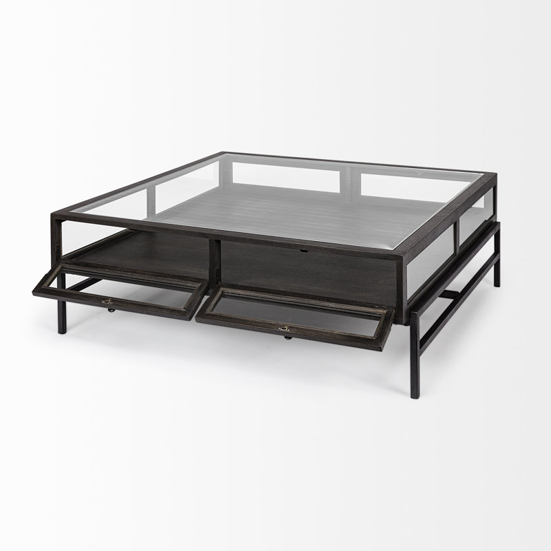 Warner Coffee Table with Storage, 15" x 43.5" x 42", Dark Brown, Black