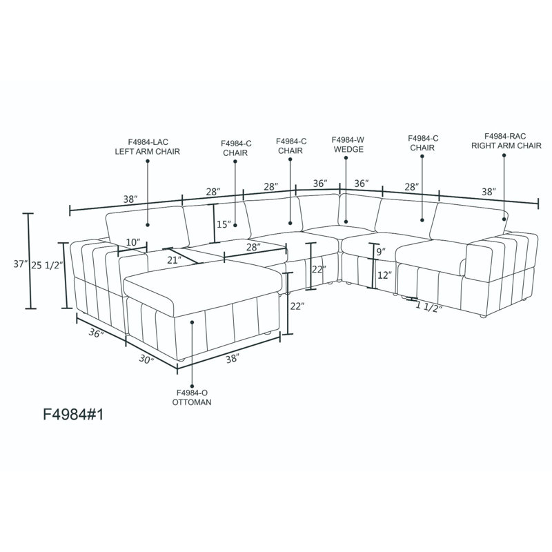 Loyde 7 - Piece 130" Upholstered Corduroy Sectional with Ottoman, Green Corduroy