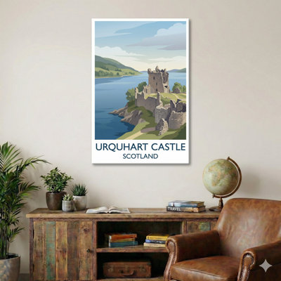 Urquhart Castle, Scotland - Loch Ness Ruins And Highland Romance Travel Poster. Giclee Print On Wrapped Canvas. Wall Art, Home Decor - Castles & Palaces, Scotland - Wrapped Canvas Print