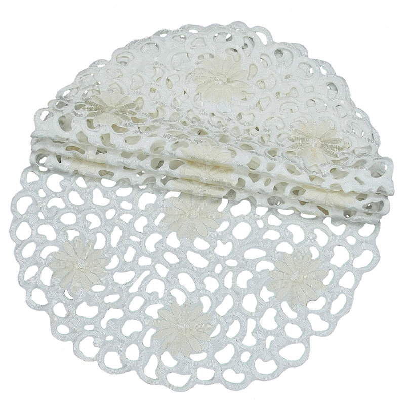 Sherly Polyester Floral Round Doily, Ivory, 16" L x 16" W