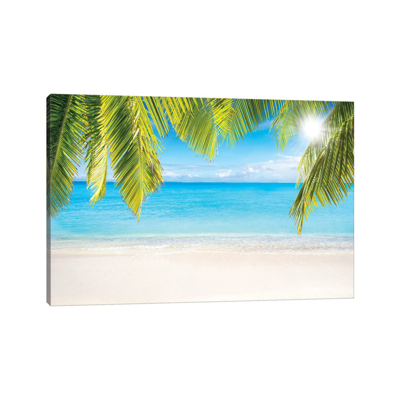 Sunny Beach With Palm Branches by Jan Becke - Wrapped Canvas Gallery-Wrapped Canvas Giclée, 66.04cm H x 101.6cm W