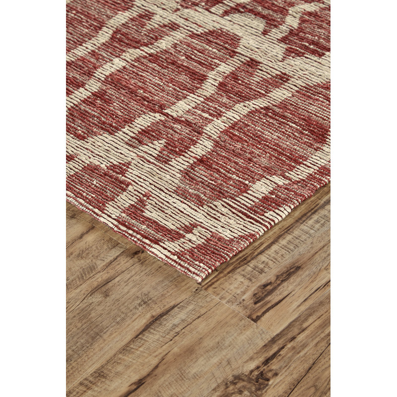 Tapis rouge tissé à la main Ayssa, Rectangle 5 pi x 8 pi