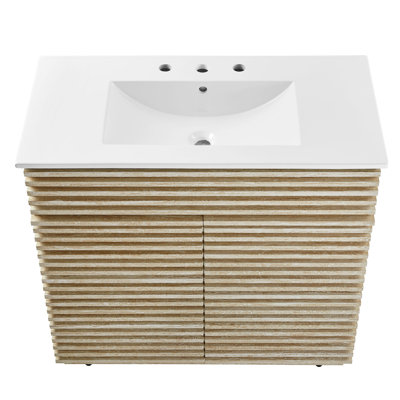 Meuble-lavabo en faux travertin avec lavabo 36 po Render