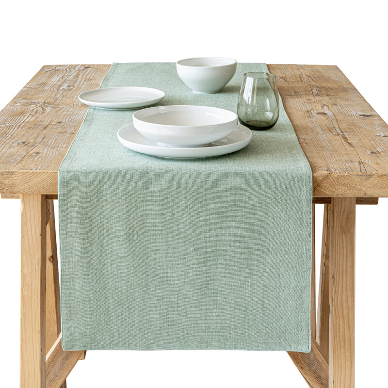 Over&Back Woven Chambray Table Runner, Green, 18" W x 108" L