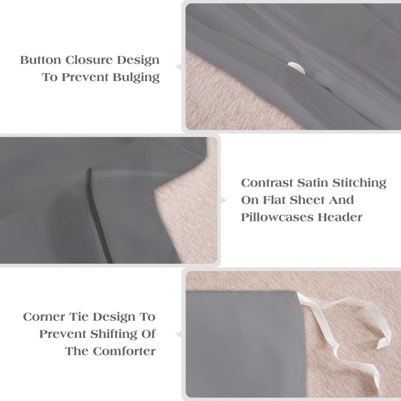 Modern & Contemporary Cotton Standard Duvet Cover, King Duvet Cover + 2 King Pillowcases, Gray