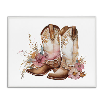 Blooming Cowboy Boots Framed Giclee Art by Birch&Ink